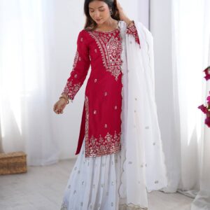 👗*Presenting  New Designer Party Wear Look Top-Plazzo and Dupatta With Heavy Embroidery Work*💥👗
