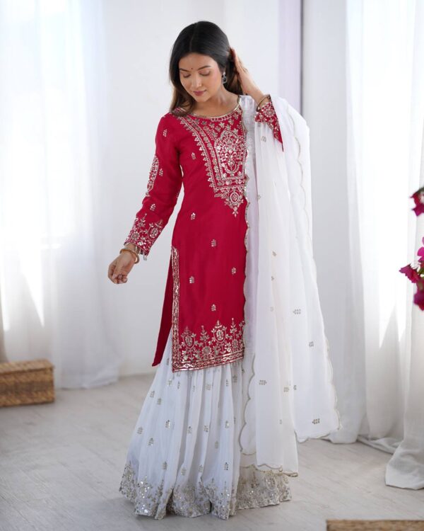 👗*Presenting  New Designer Party Wear Look Top-Plazzo and Dupatta With Heavy Embroidery Work*💥👗