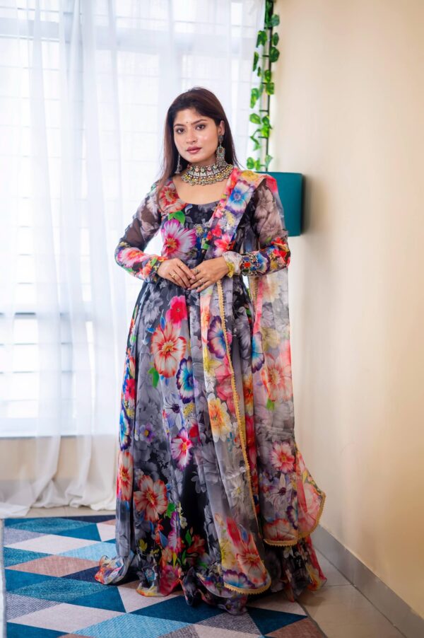 Presenting By New Party Wear Look Organza Taby Silk Gown With Dupatta , bottom  pack of 3 pic