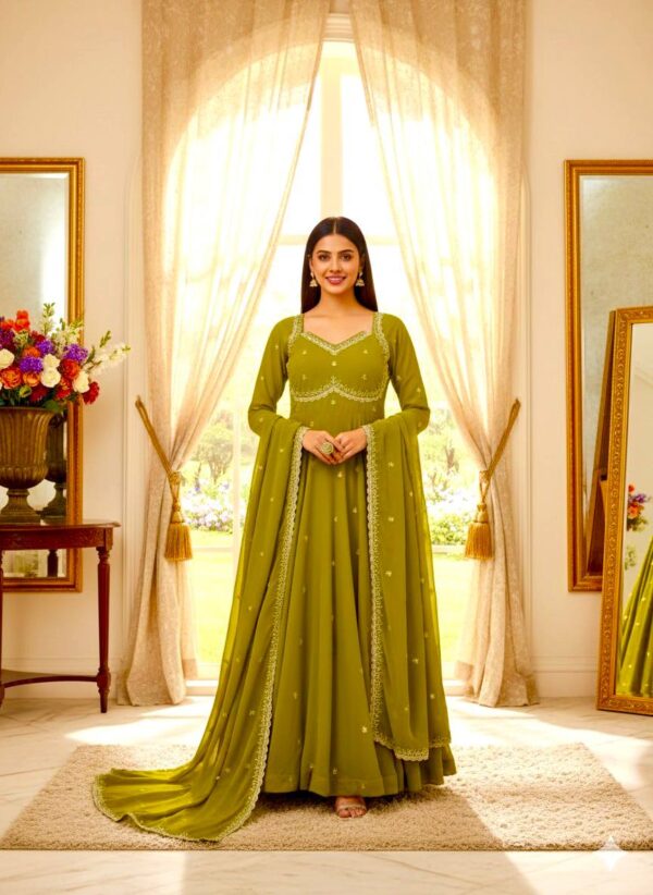 Presenting By New Party Wear Look Fox Gerorrget Gown With Dupatta , pant , 3MM Rembo sequence with Zari