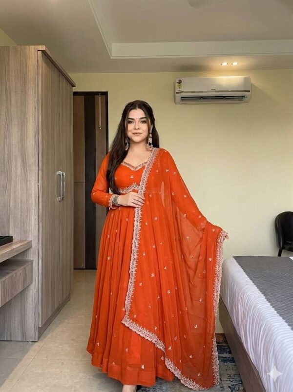 Presenting By New Party Wear Look Fox Gerorrget Gown With Dupatta , pant , 3MM Rembo sequence with Zari